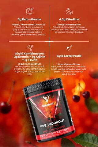 Vitalest Pre Workout 468G. 26 Servis KİRAZ
